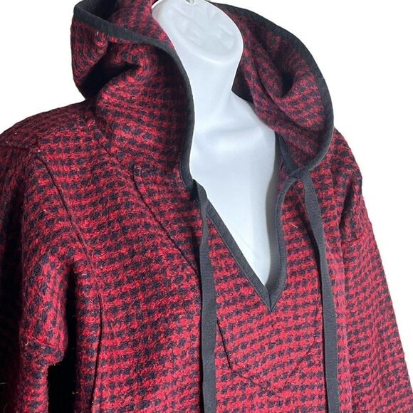 𝅺MADEWELL Red Black Brushed Houndstooth Hoodie XS Pocket Oversized - Picture 6 of 9